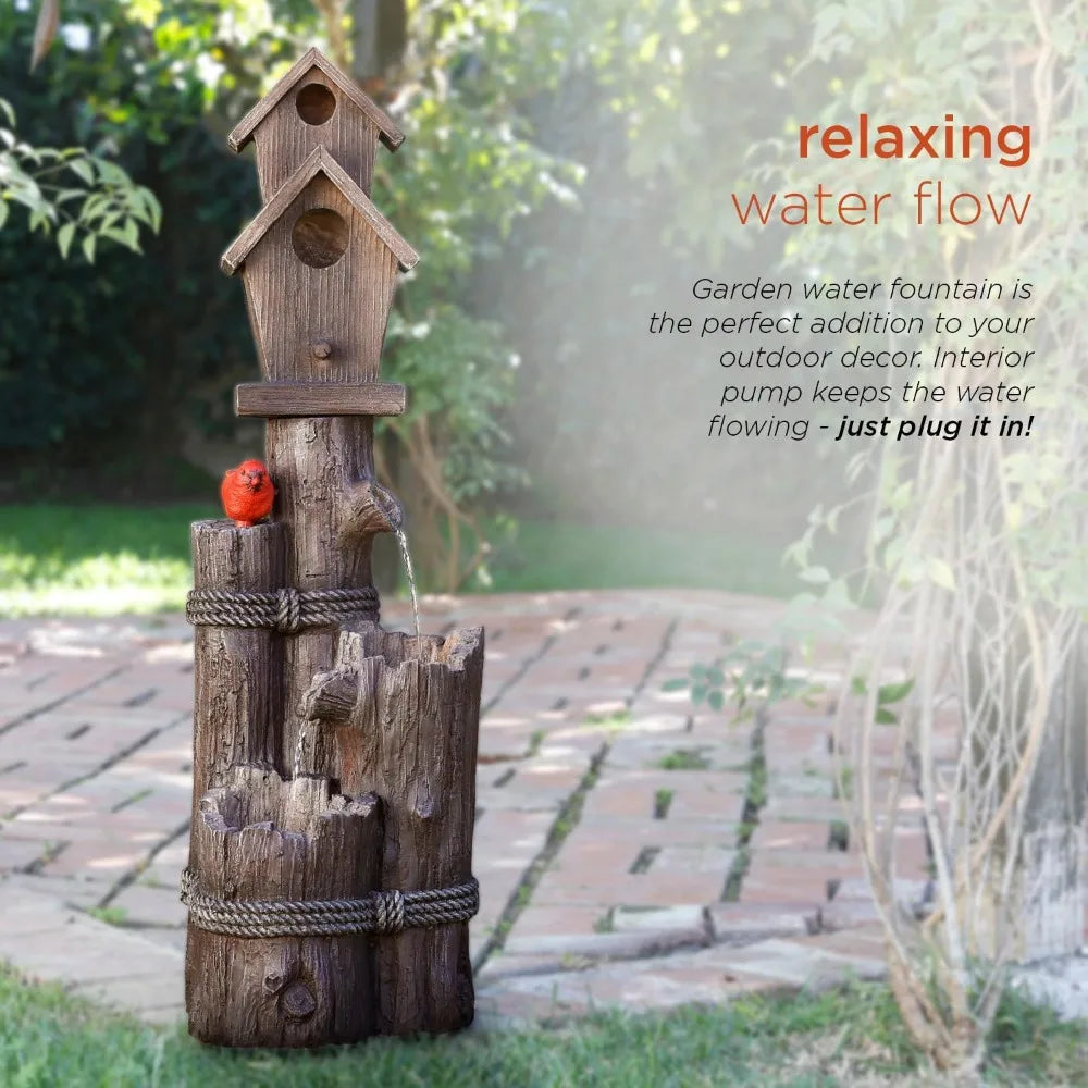 Water Fountain Decoration Outdoor Floor 3-Tiered Log - Boundless Selections