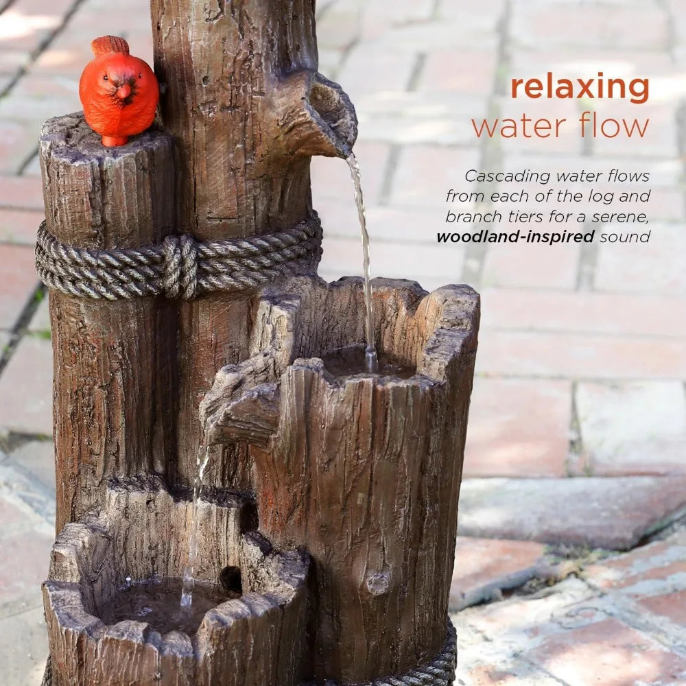 Water Fountain Decoration Outdoor Floor 3-Tiered Log - Boundless Selections