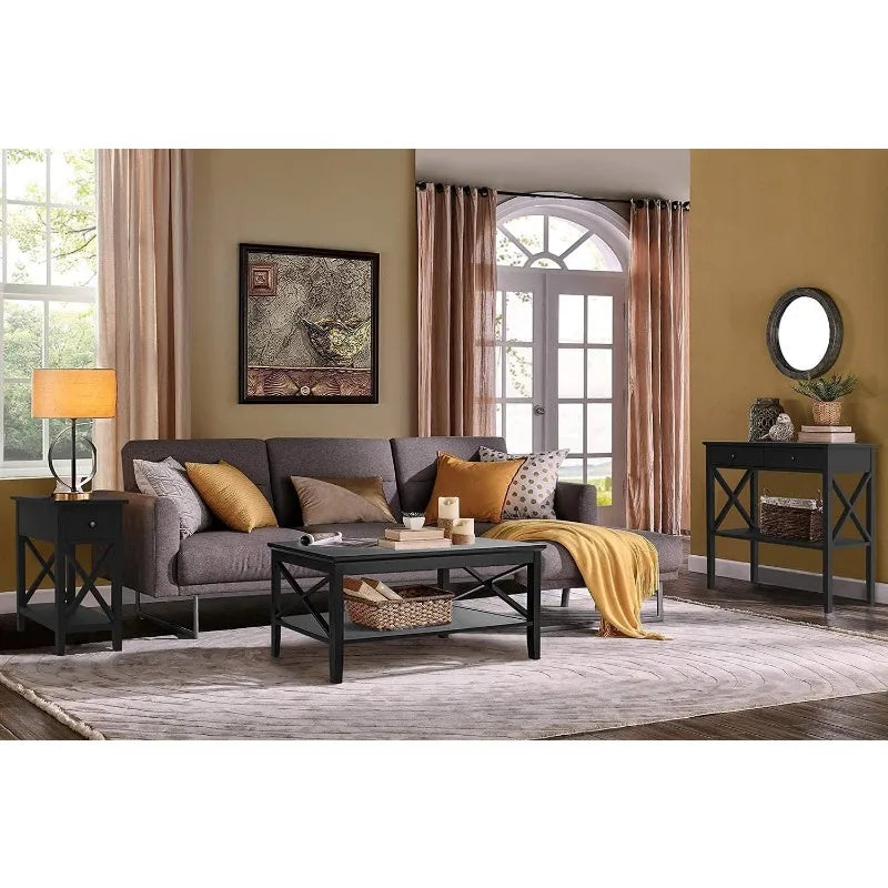 Black Wood Coffee Table with Storage for Living Room - Boundless Selections