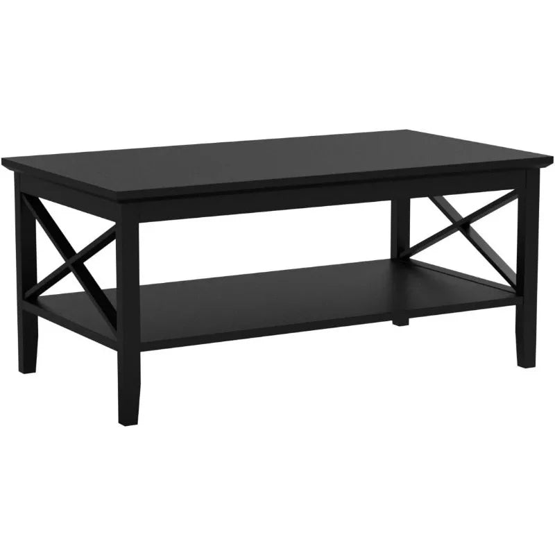 Black Wood Coffee Table with Storage for Living Room - Boundless Selections