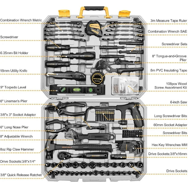 DEKOPRO 218-Piece General Household Hand Tool kit - Boundless Selections