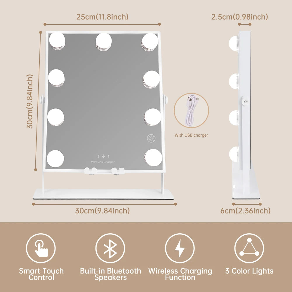 Lighted Vanity Mirror with Bluetooth and Wireless Charging - Boundless Selections