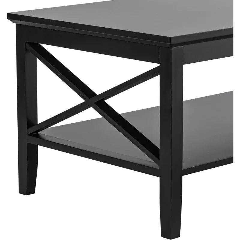 Black Wood Coffee Table with Storage for Living Room - Boundless Selections