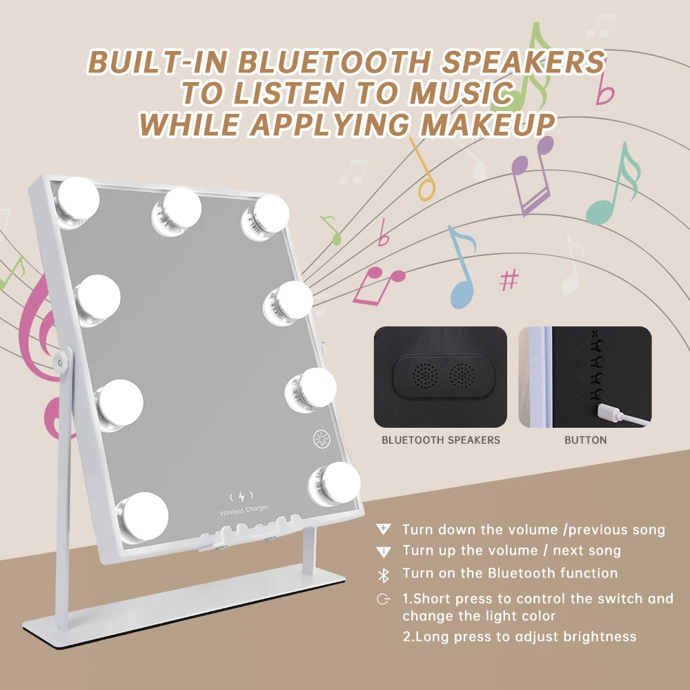 Lighted Vanity Mirror with Bluetooth and Wireless Charging - Boundless Selections