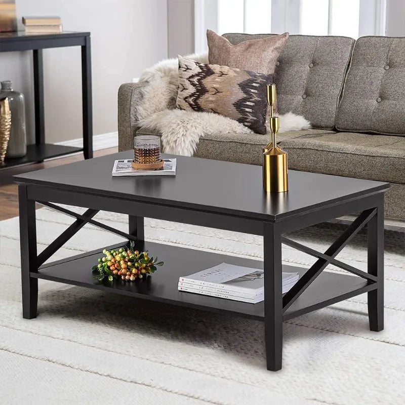 Black Wood Coffee Table with Storage for Living Room - Boundless Selections