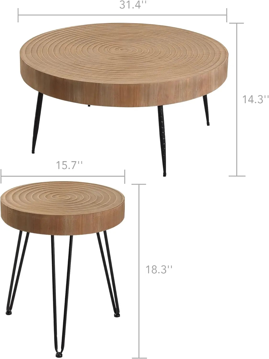 Modern Circle Natural Wood Finish Side and End Table Sets for Living Room - Boundless Selections