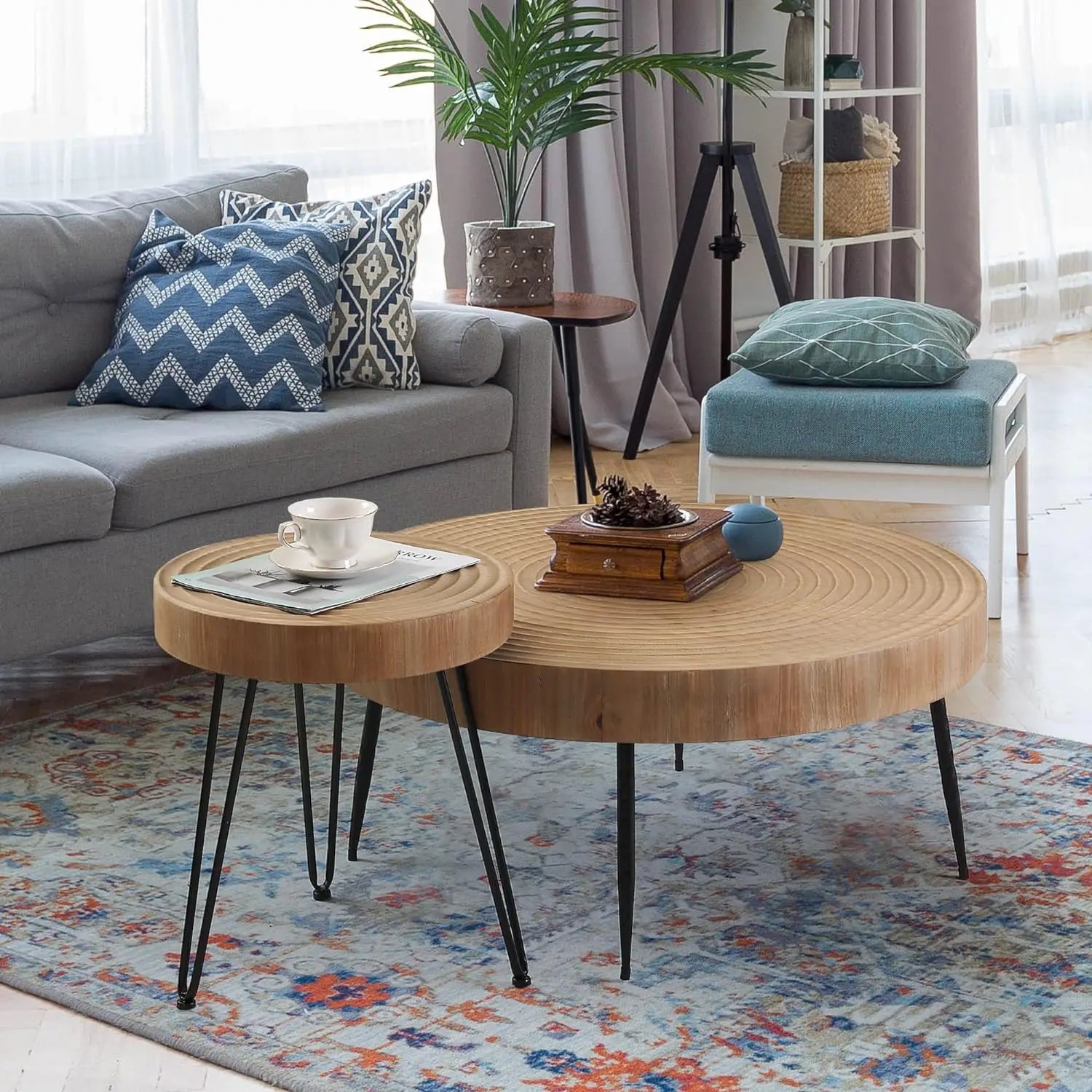 Modern Circle Natural Wood Finish Side and End Table Sets for Living Room - Boundless Selections