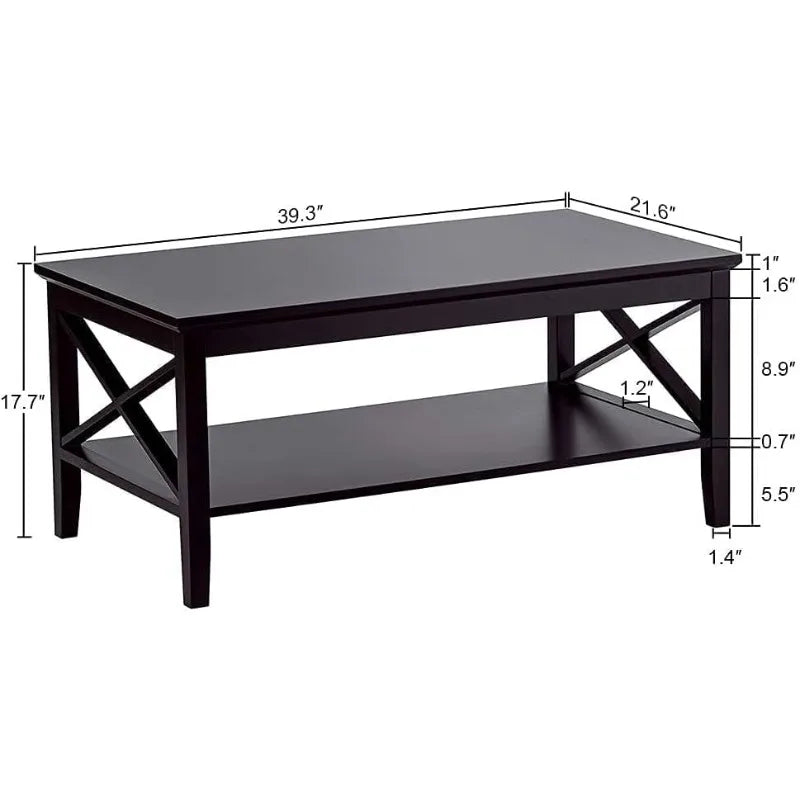 Black Wood Coffee Table with Storage for Living Room - Boundless Selections